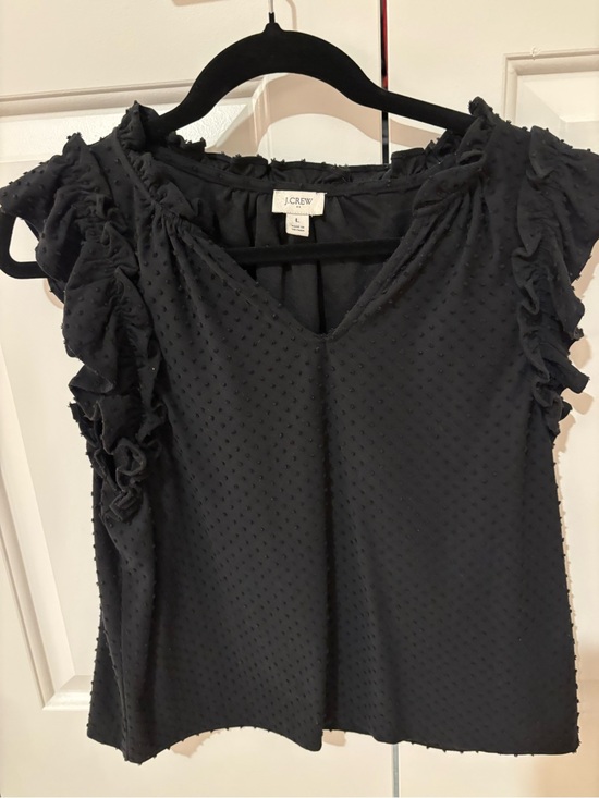 J. Crew Tops - J. Crew Black Ruffle Swiss Dot Blouse